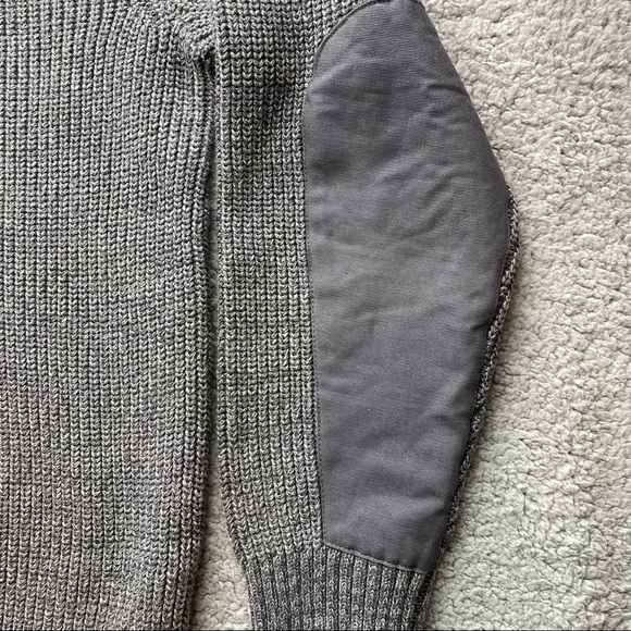 LL Bean Shawl Collar Cotton Sweater Size L Gray elbow patches - Picture 7 of 9